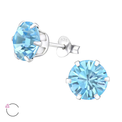 Zilveren Oorbellen Met 8mm Kristal By Aramat Jewels® - 14k Witgoud Verguld Ronde Blauwe Top