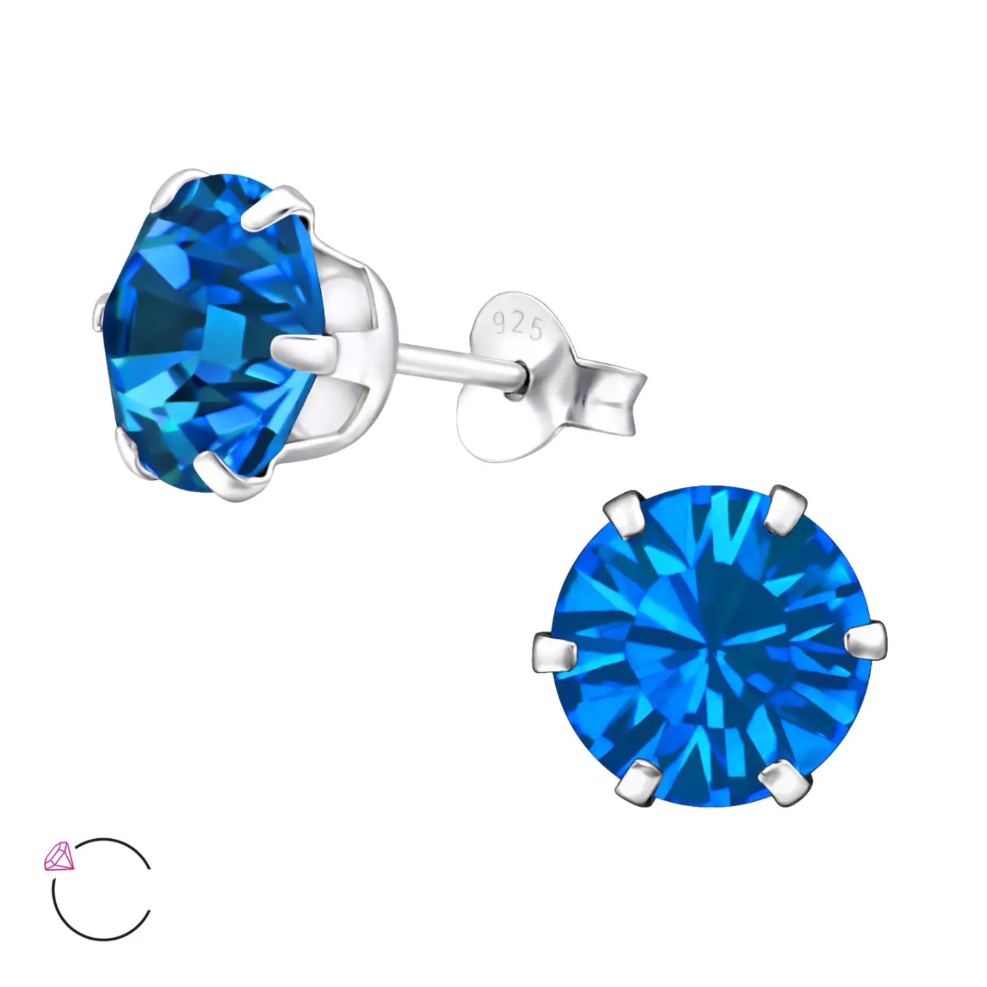 Blauwe Kubieke Oorbellen Van Zilveren Oorbellen Met 8mm Kristal Door Aramat Jewels®