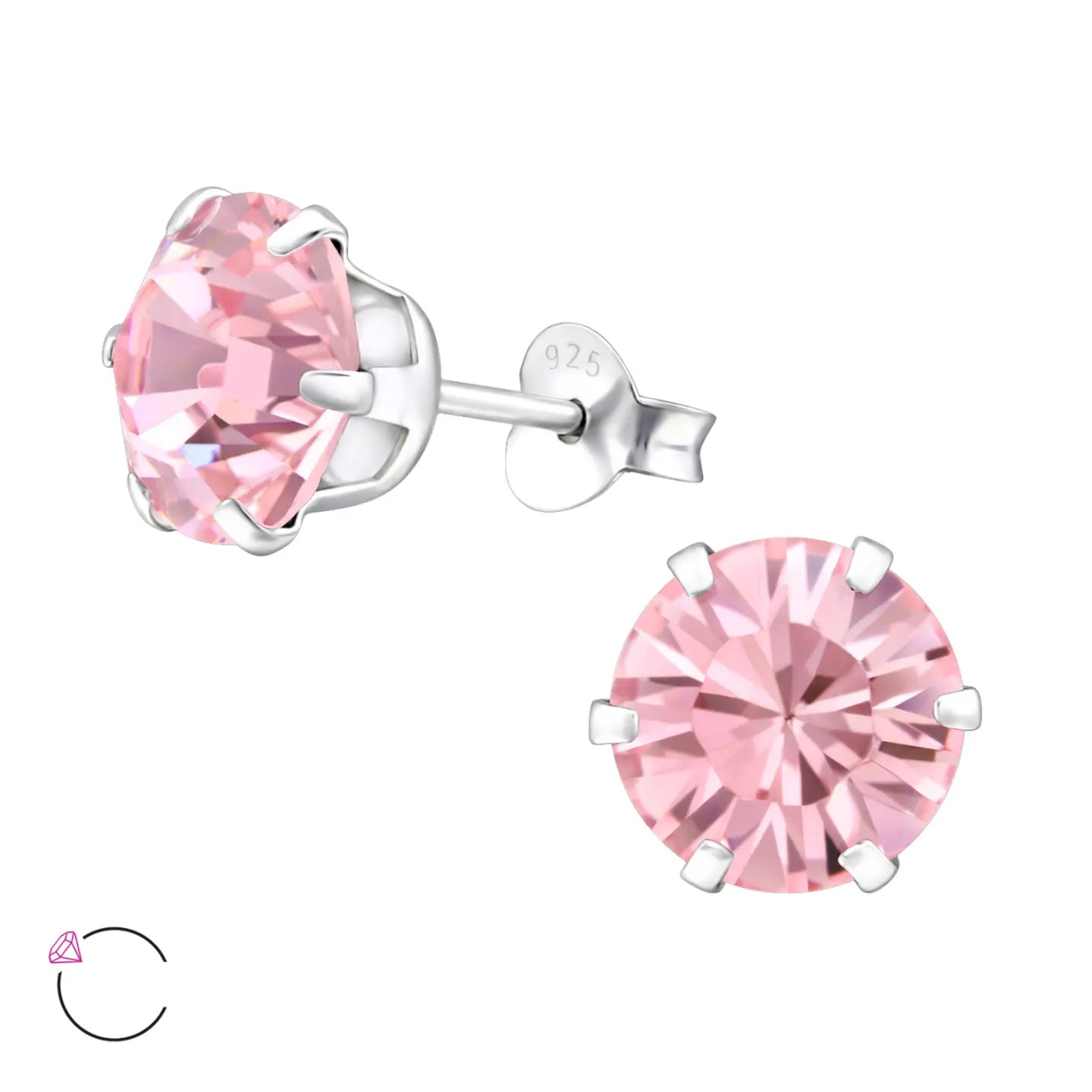 Zilveren Oorbellen Met 8mm Kristal By Aramat Jewels® Met Roze Kubieke Zirkonia Oorbellen