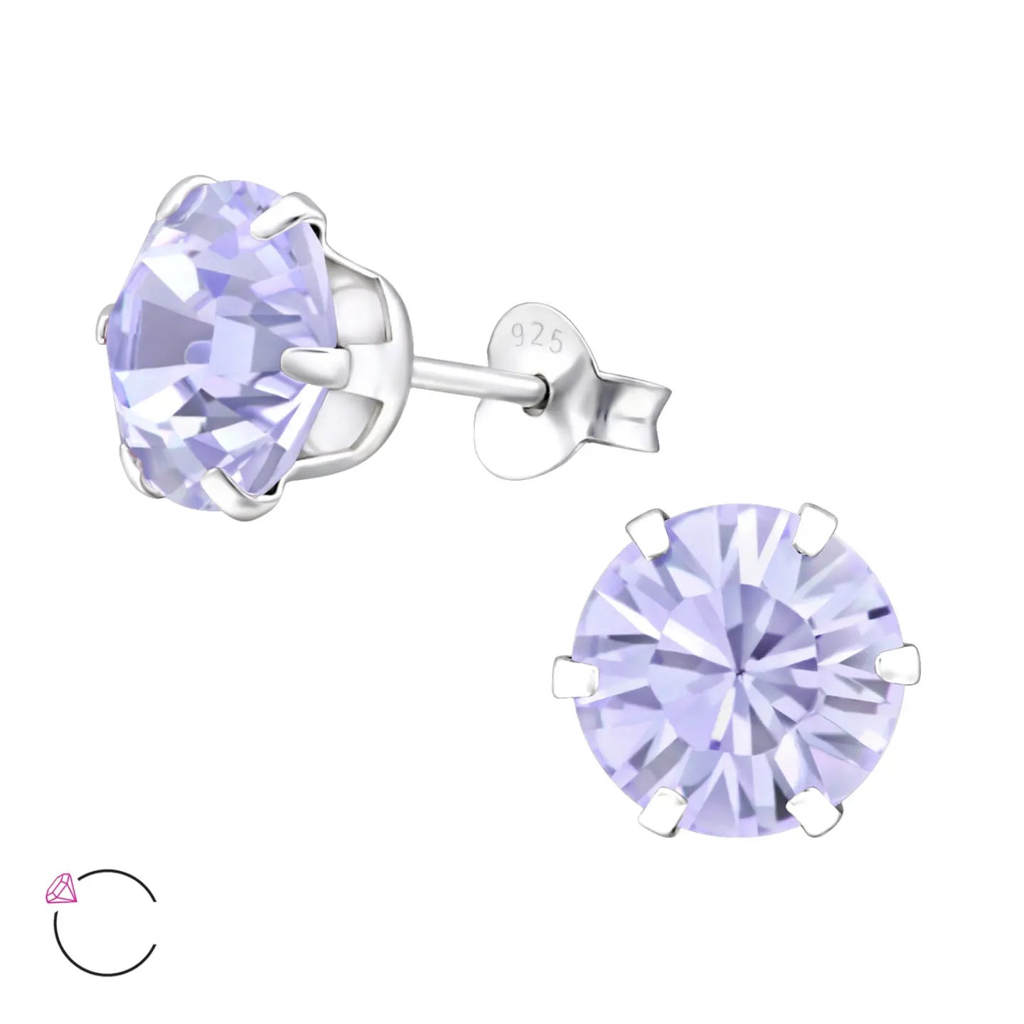 Zilveren Oorbellen Met 8mm Kristal By Aramat Jewels® - Paar Oorbellen Met Paarse Kristalsteen