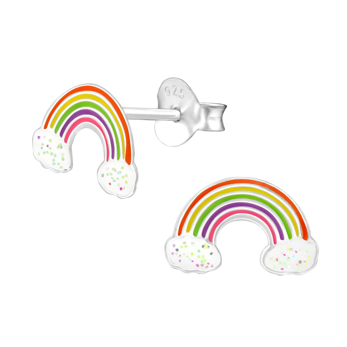 Kleurrijke Zilveren Regenboog Oorbellen Glitter-10x7mm