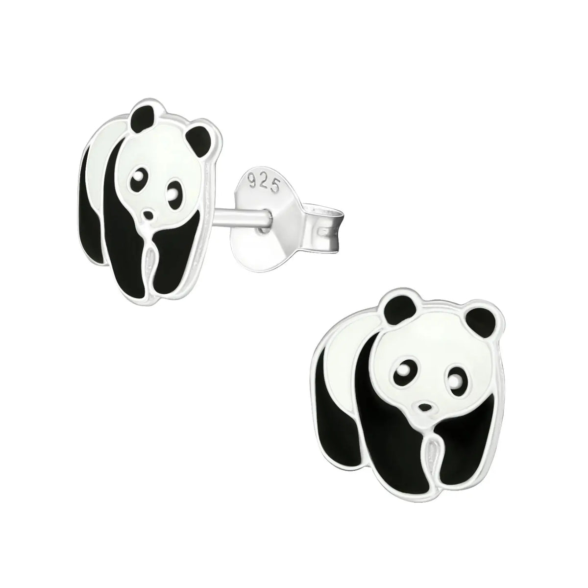 Zilveren Panda Oorknopjes Panda-9x8mm | Oorbellen