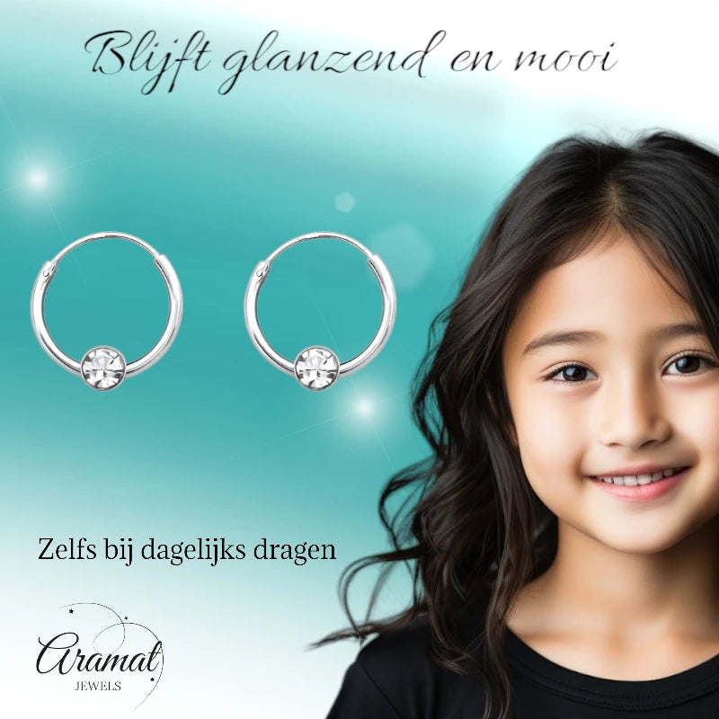 Zilveren Kinder Oorringetjes - Transparant Kristal - 10mm