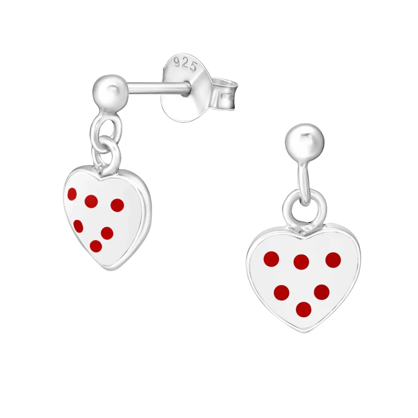 Zilveren Oorstekers Met Hanger - Schattig Paar Hartvormige Oorbellen Met Rode Stippen
