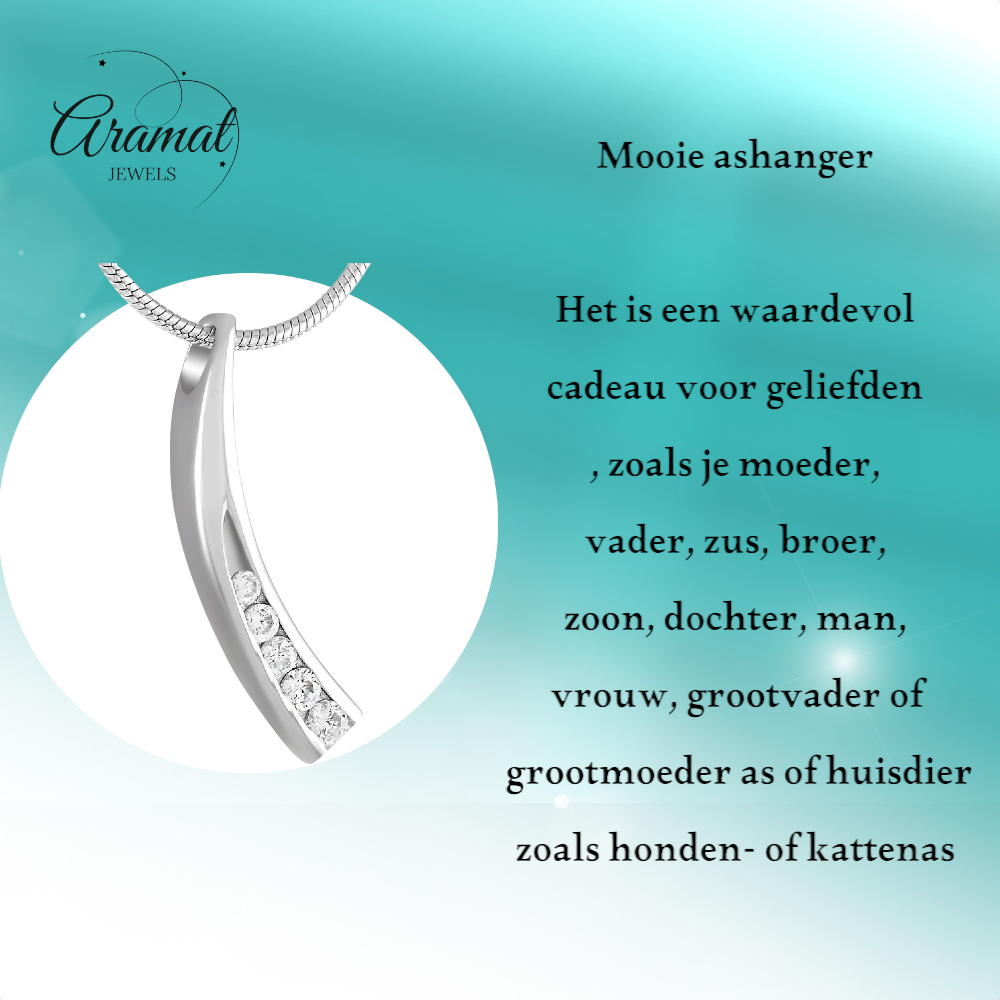 Elegante gebogen crematiehanger met zirkonia – staal