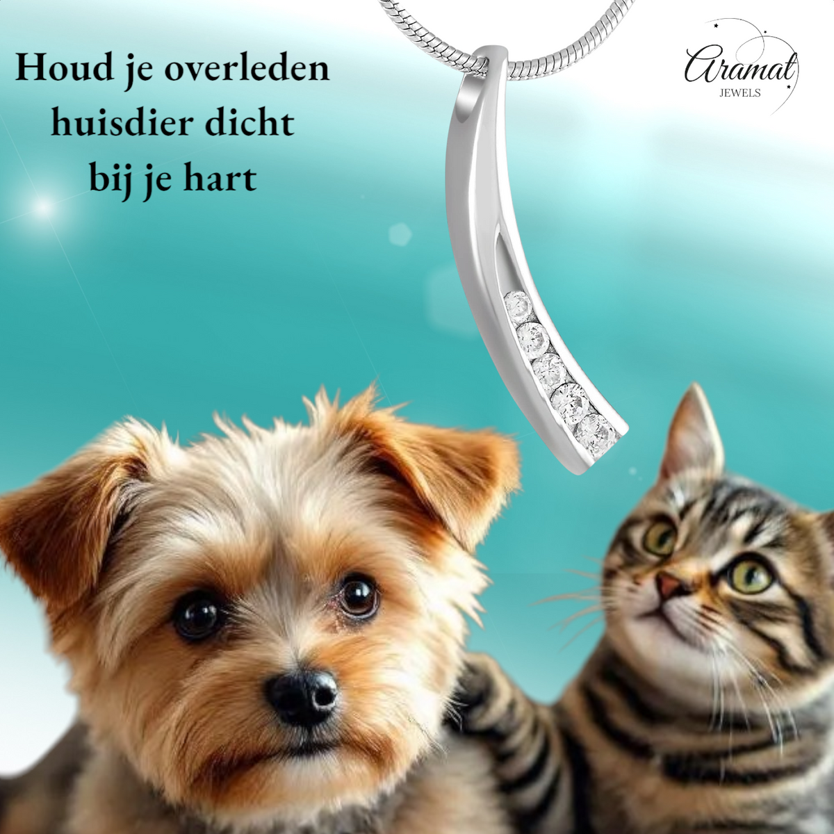 Elegante gebogen crematiehanger met zirkonia – staal