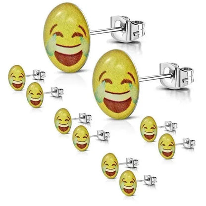 Gele Acryl En Stalen Emoticon Oorstekers Met 9mm Glimlachende Gezichten