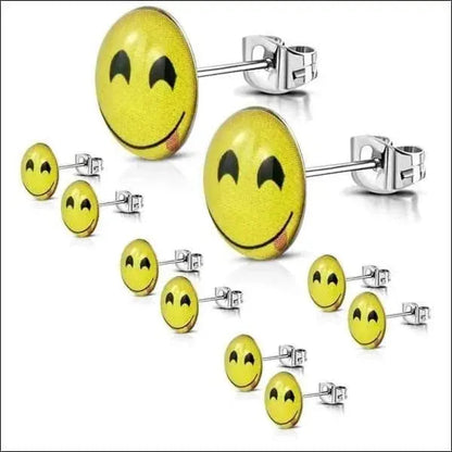 Geel Acryl Smiley Face Oorstekers Van 9mm - Emoticon Oorstekers Geel Acryl Staal