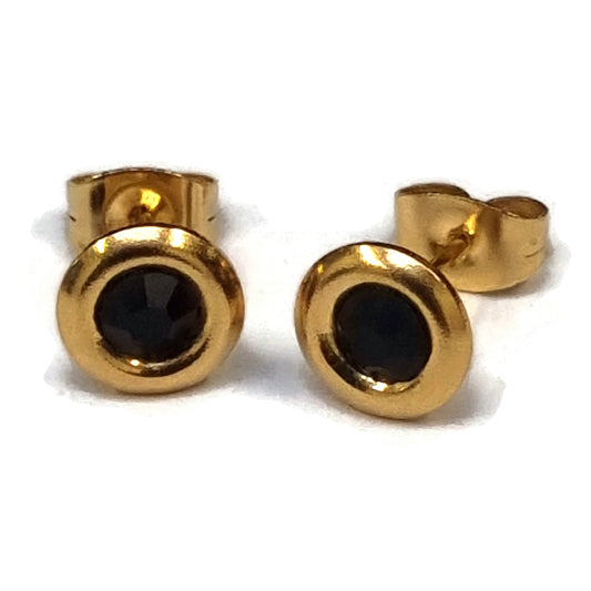 Oorstekers In Goud En Zwart Met Zwarte Kristal - Aramat Jewels® - 8mm.