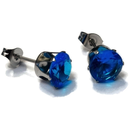 Blauwe Kristalstekeroorbellen - Stalen Oorbellen Met Blauwe Zirkonia Van Aramat Jewels ®