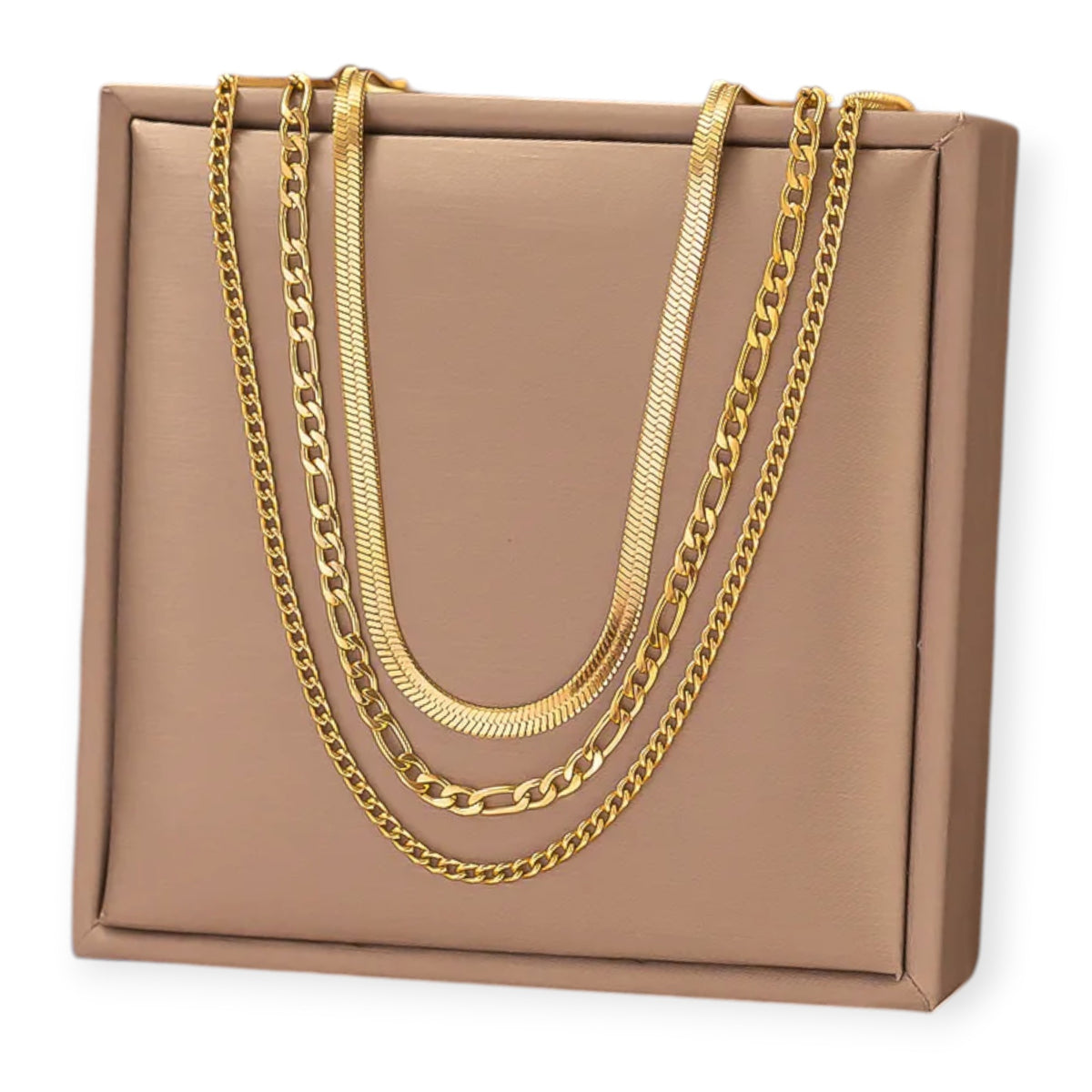 Stalen Layer Ketting Set 3-delig Goudkleurig of Zilverkleurig RVS – Slang Figaro Gourmet