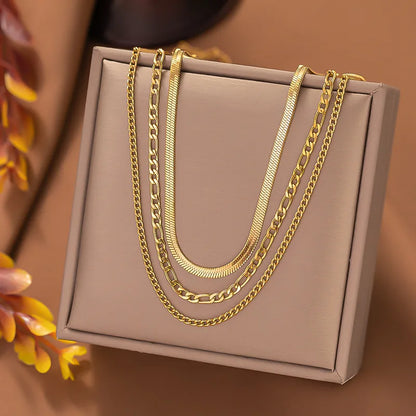Stalen Layer Ketting Set 3-delig Goudkleurig of Zilverkleurig RVS – Slang Figaro Gourmet