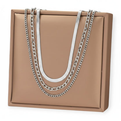 Stalen Layer Ketting Set 3-delig Goudkleurig of Zilverkleurig RVS – Slang Figaro Gourmet