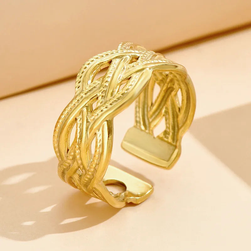Stainless Steel Women's Ring Adjustable - Celtic Braided Links - One Size 