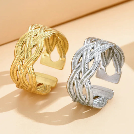 Verstelbare Open Ring RVS 10mm – Keltisch Gevlochten Zilver