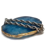 Blauwe Stenen Armband Staal 22cm Met Ketting.