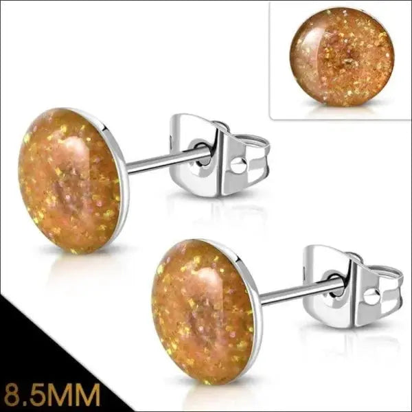 Stud Earrings With Gold Glittered Disc For Glitter Oorstekers Acryl Staal 8mm