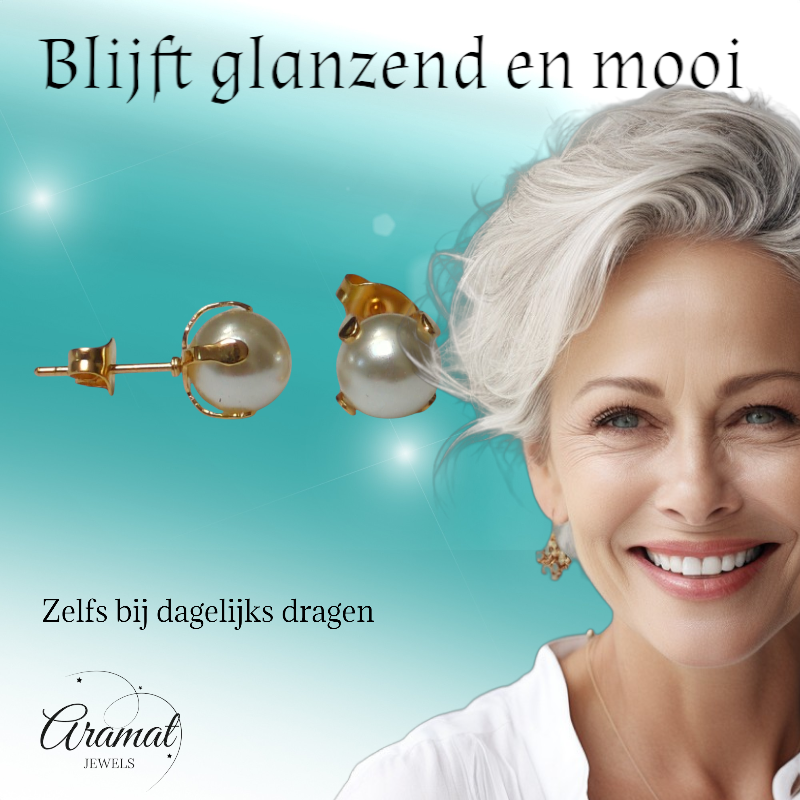 Goudkleurige Stalen Parel Oorbellen 8mm