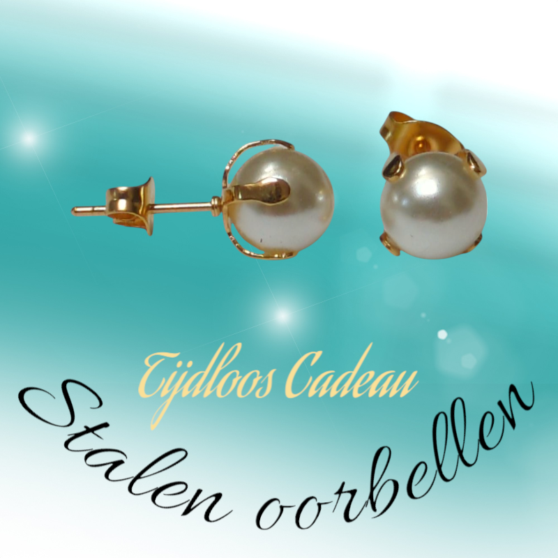 Goudkleurige Stalen Parel Oorbellen 8mm