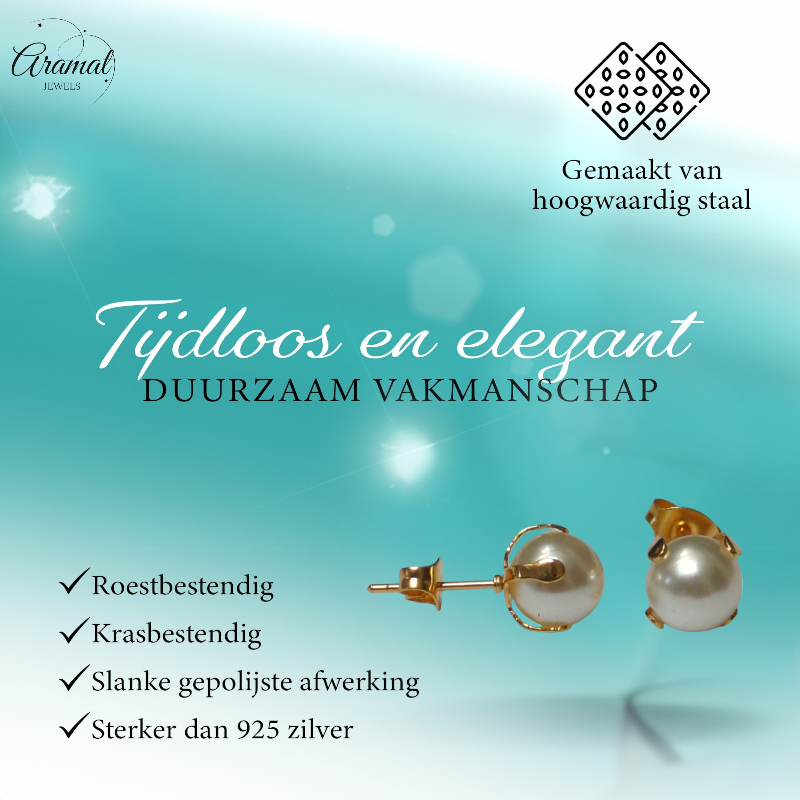 Goudkleurige Stalen Parel Oorbellen 8mm