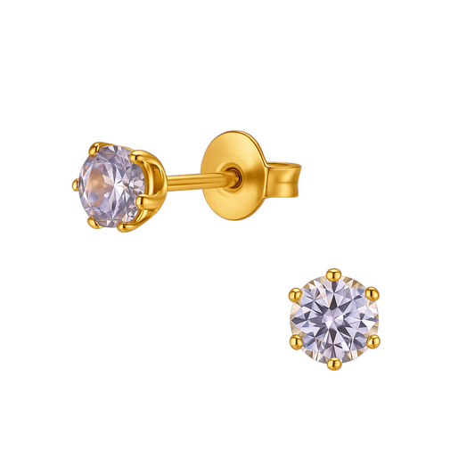 Gold-colored Zirconia Earrings 4mm Lilac