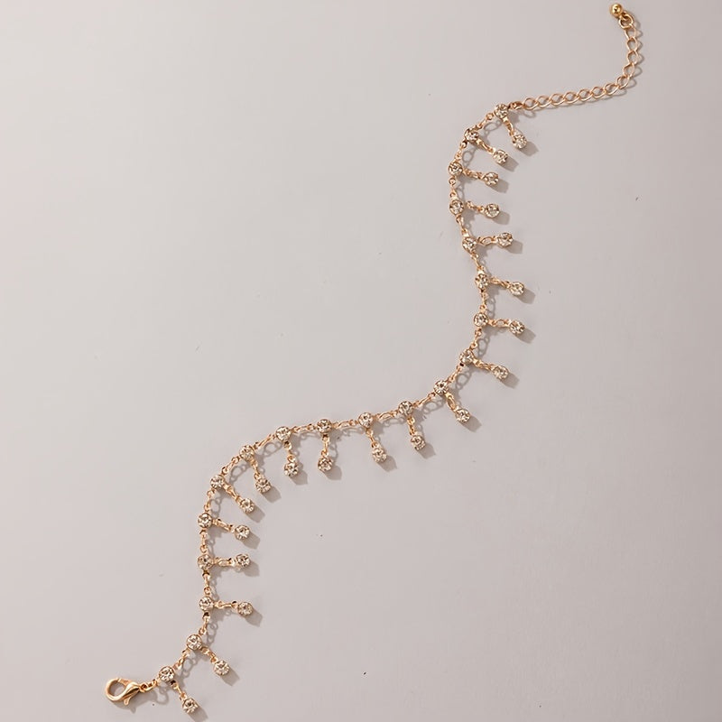 Aramat Jewels® - Metalen enkelbandje met hangende zirkonia steentjes 22cm alles anker chirurgisch staal dames enkelbandjes Geen_Parel goudkleurig Metaal transparant zirkonia