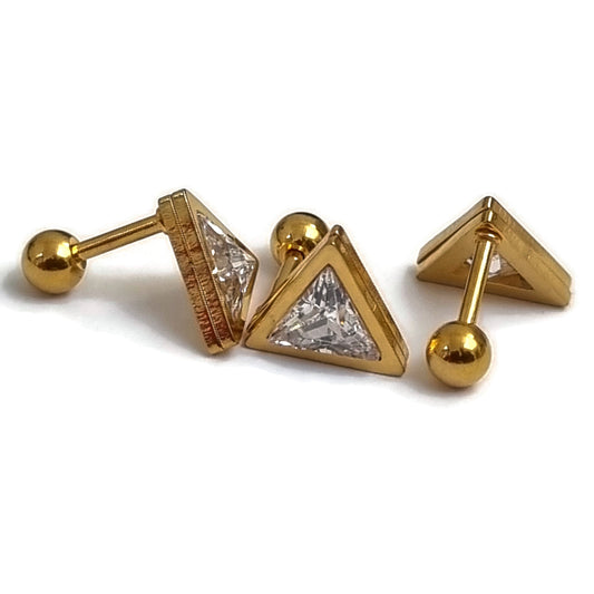Gouden En Diamanten Oorbellen - Helixpiercing Driehoek Zirkonia Goudkleur