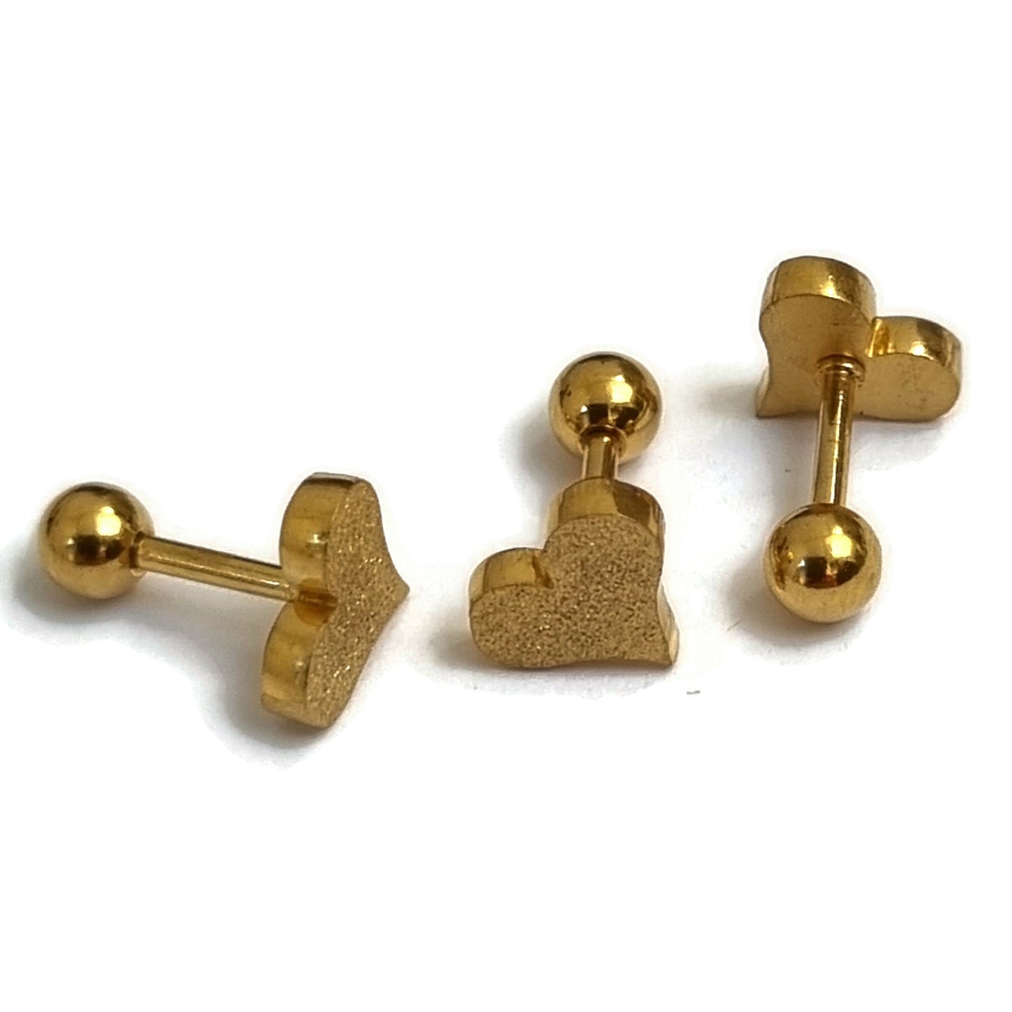 Gold Heart Stud Earrings Displayed In Sandblasted Helixpiercing Hart.