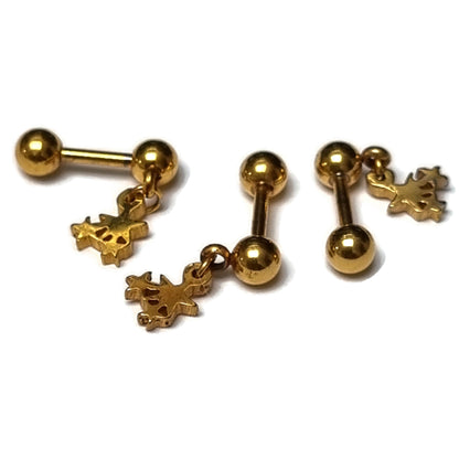 Gouden Sterren Helix Piercing Hanger Met Goudkleurige Metalen Schroeven.