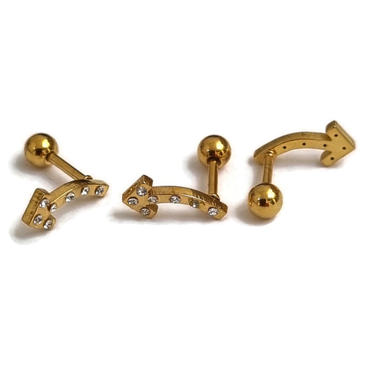 Gouden Metalen Stud Oorbellen Met Diamanten Voor Helixpiercing.