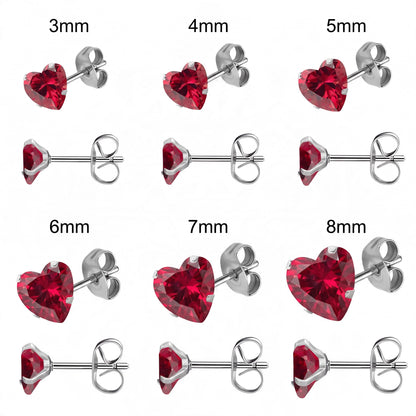 RVS hartjes oorstekers rozerode zirkonia – 3-8 mm