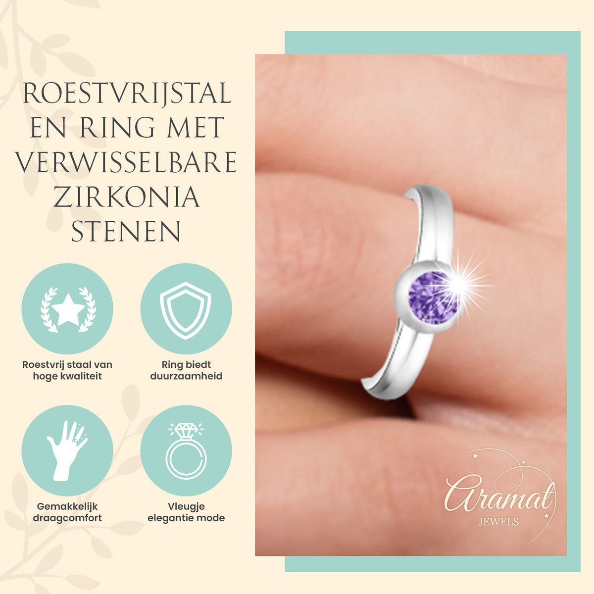 Stalen Ring met Verwisselbare Zirkonia – Rvs | Ringen