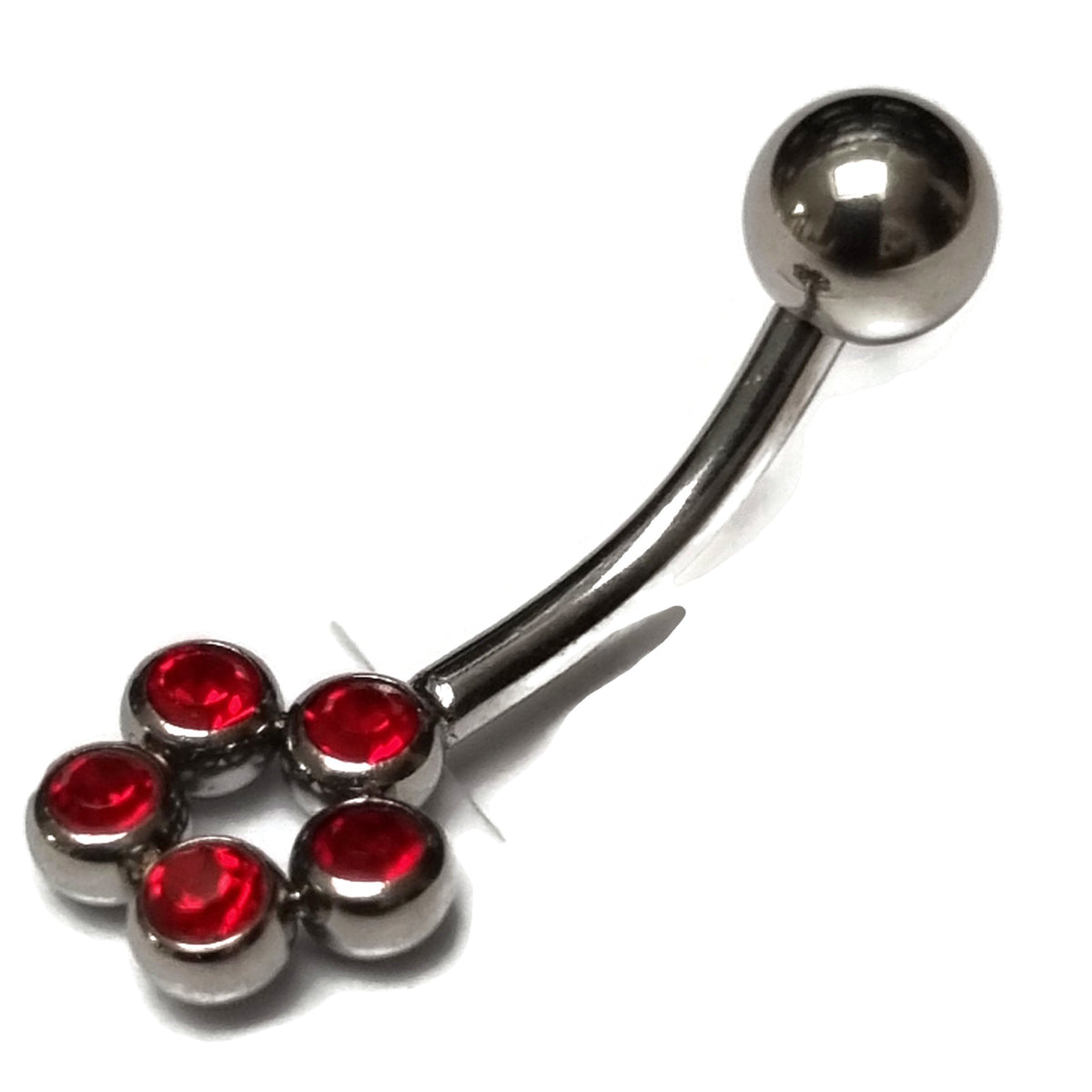 Stalen Navelpiercing met Rode Zirkonia Dots | Lichaamssieraden