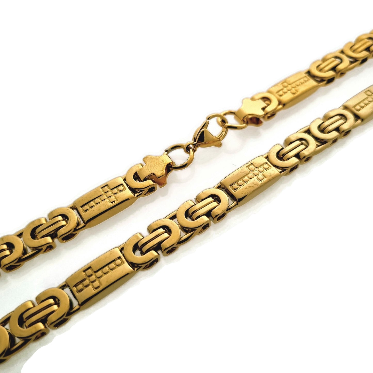 Gouden Armband Met Link En Sluiting, Grieks Motief Stalen Koningsketting.