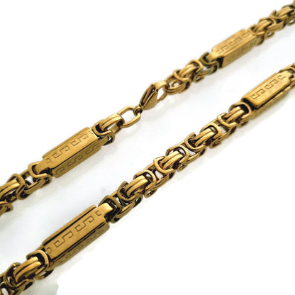 Gouden Ketting Met Sluiting - Stoere Rvs Koningsketting Met Griekse Blokjes Van Aramat Jewels
