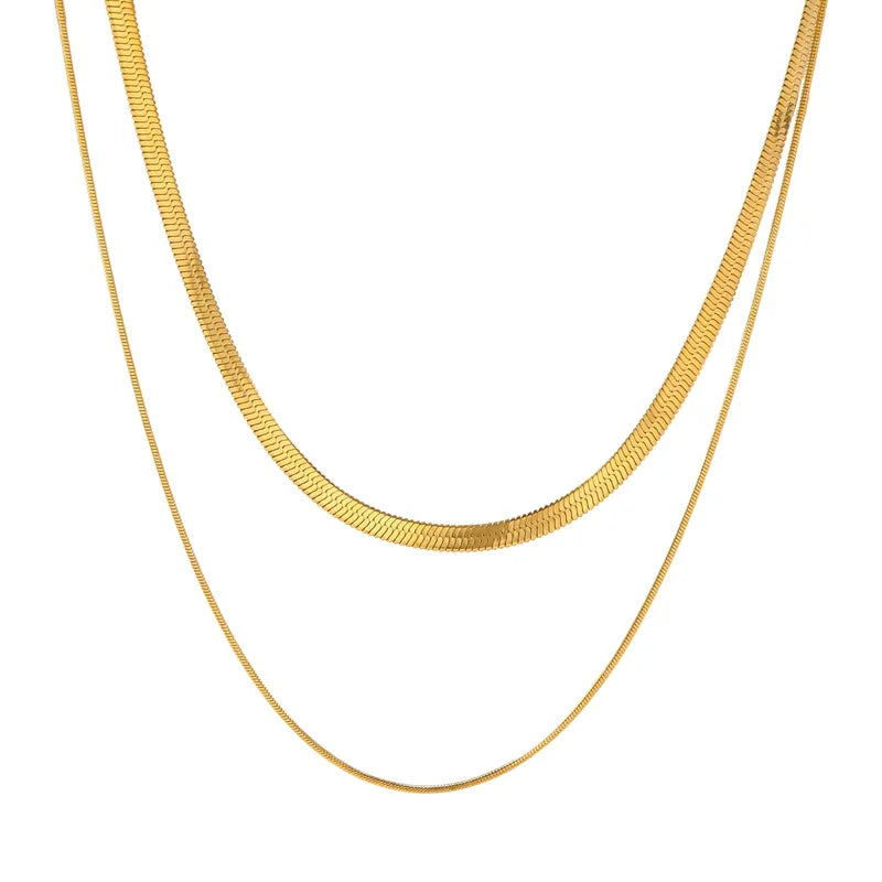 Stalen Layer Ketting 2-in-1 Goudkleurig of Zilverkleurig RVS – Slang en Visgraat