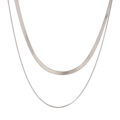 Stalen Layer Ketting 2-in-1 Goudkleurig of Zilverkleurig RVS – Slang en Visgraat