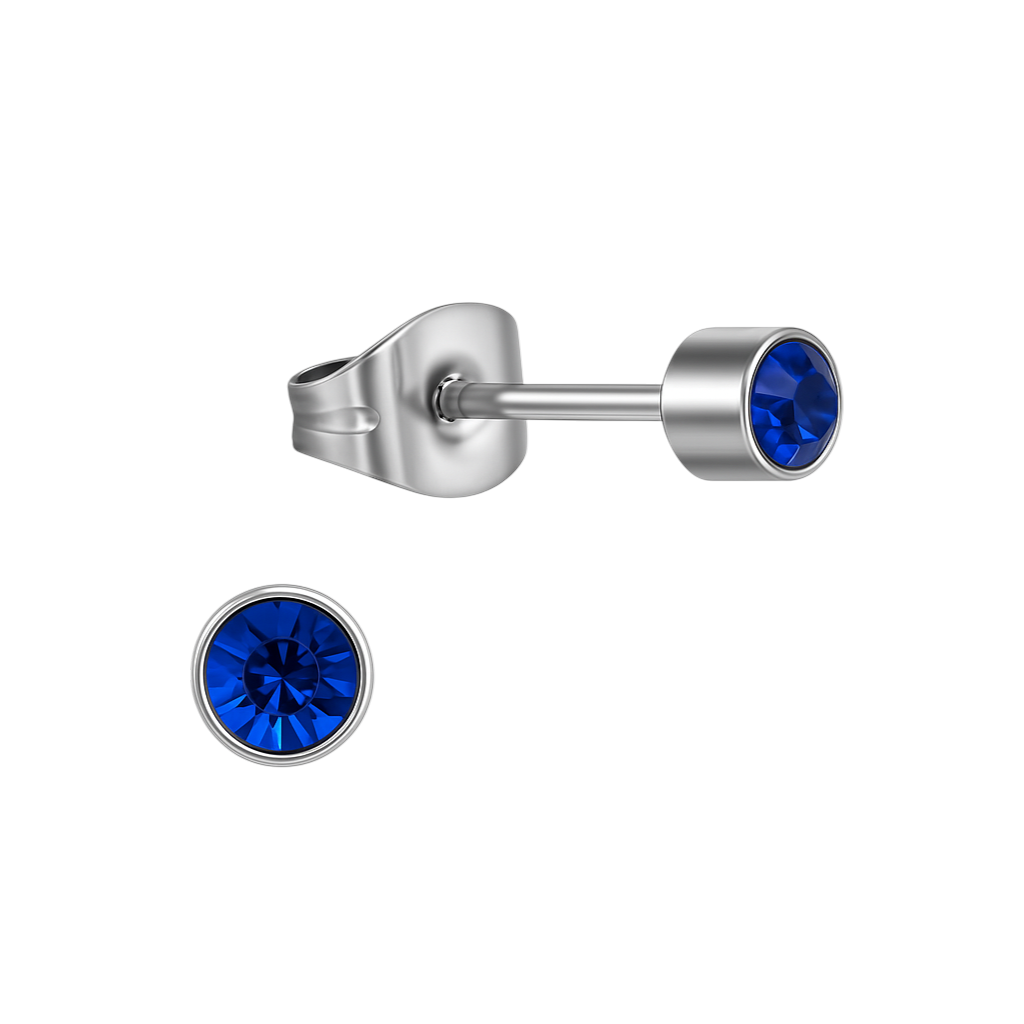 Koningsblauw kristal oorstekers – 4mm zilver
