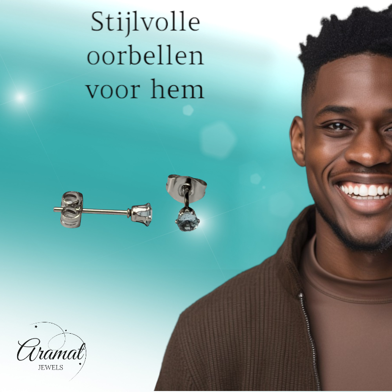 Lichtblauwe Zirkonia Oorbellen – 3mm – RVS