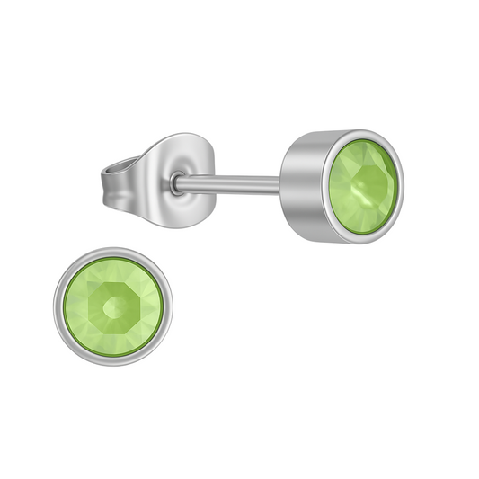 Light green crystal stud earrings – 5mm silver stainless steel