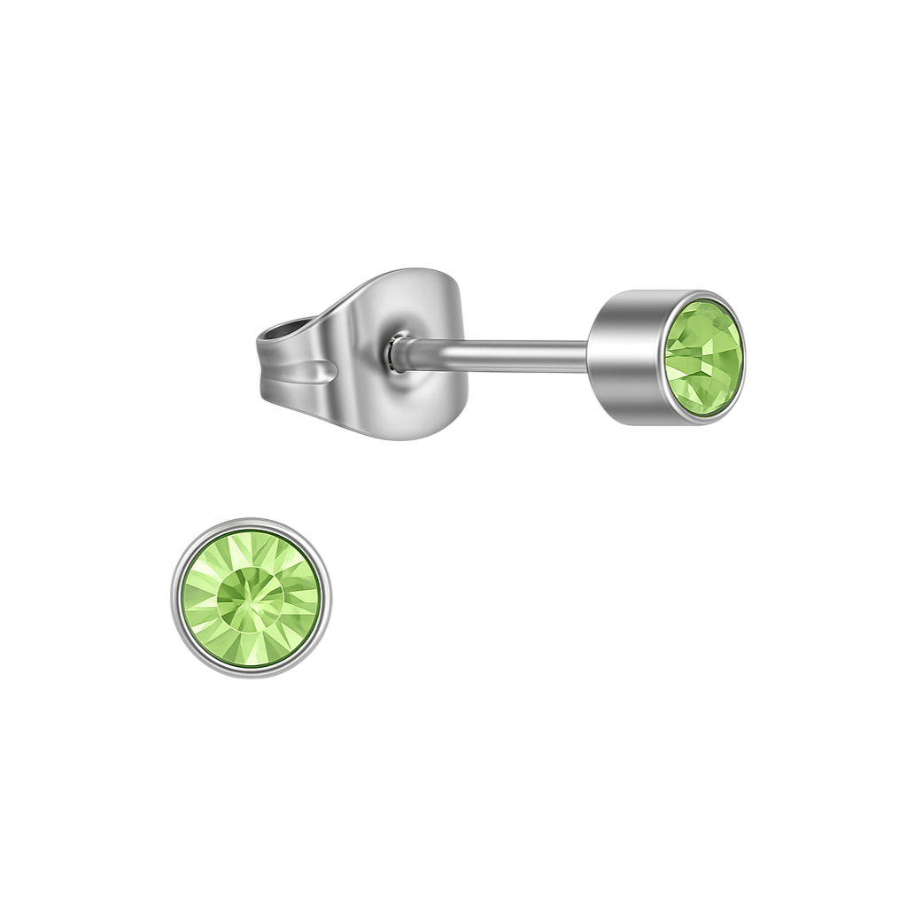 Lichtgroen kristal oorstekers – 4mm zilver RVS