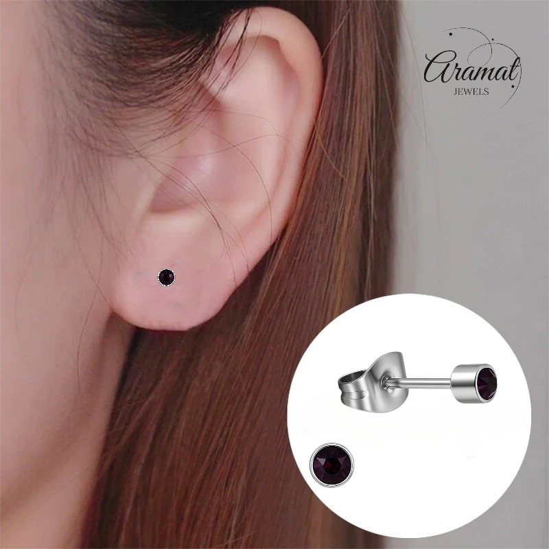 Mini paarse kristal oorstekers – 3mm elegant