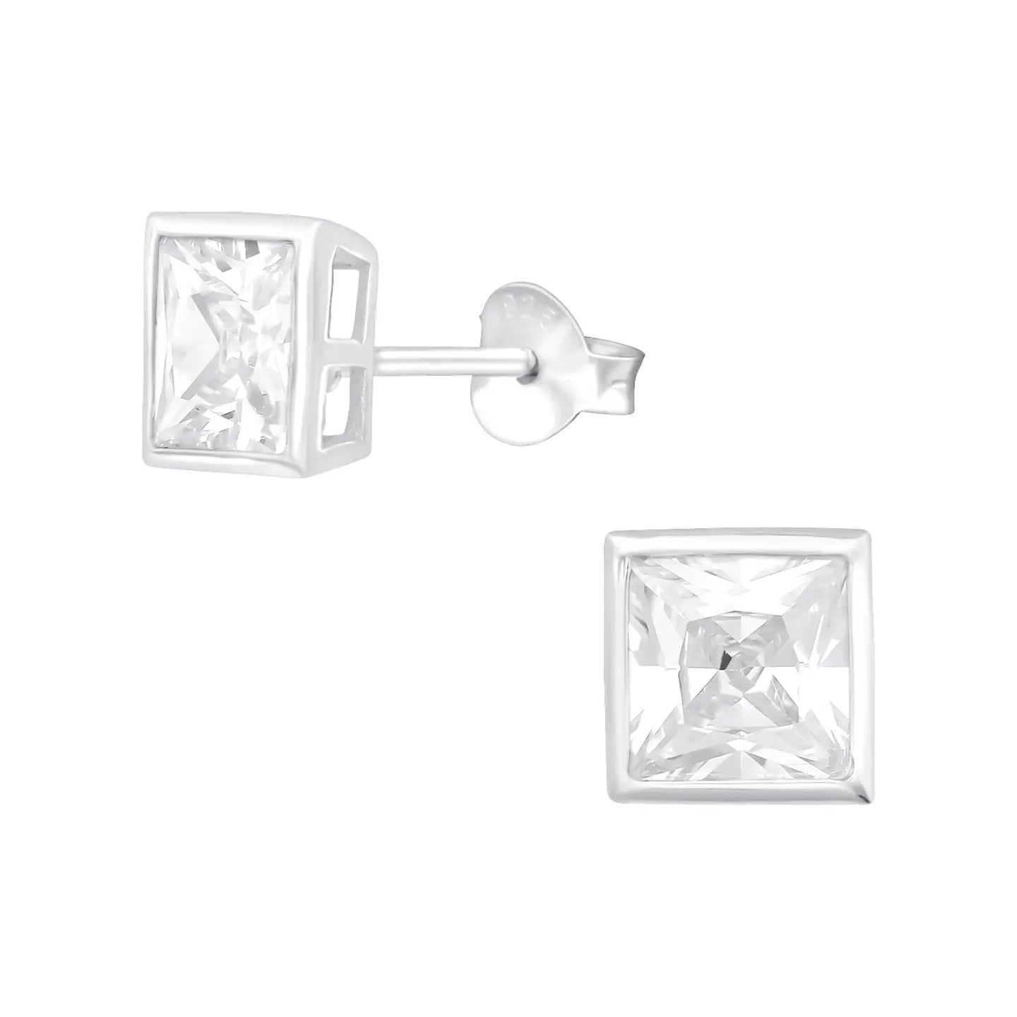 Zilveren Vierkante Cubic Zirkonia Stud Oorbellen 6mm Van Aramat Jewels®