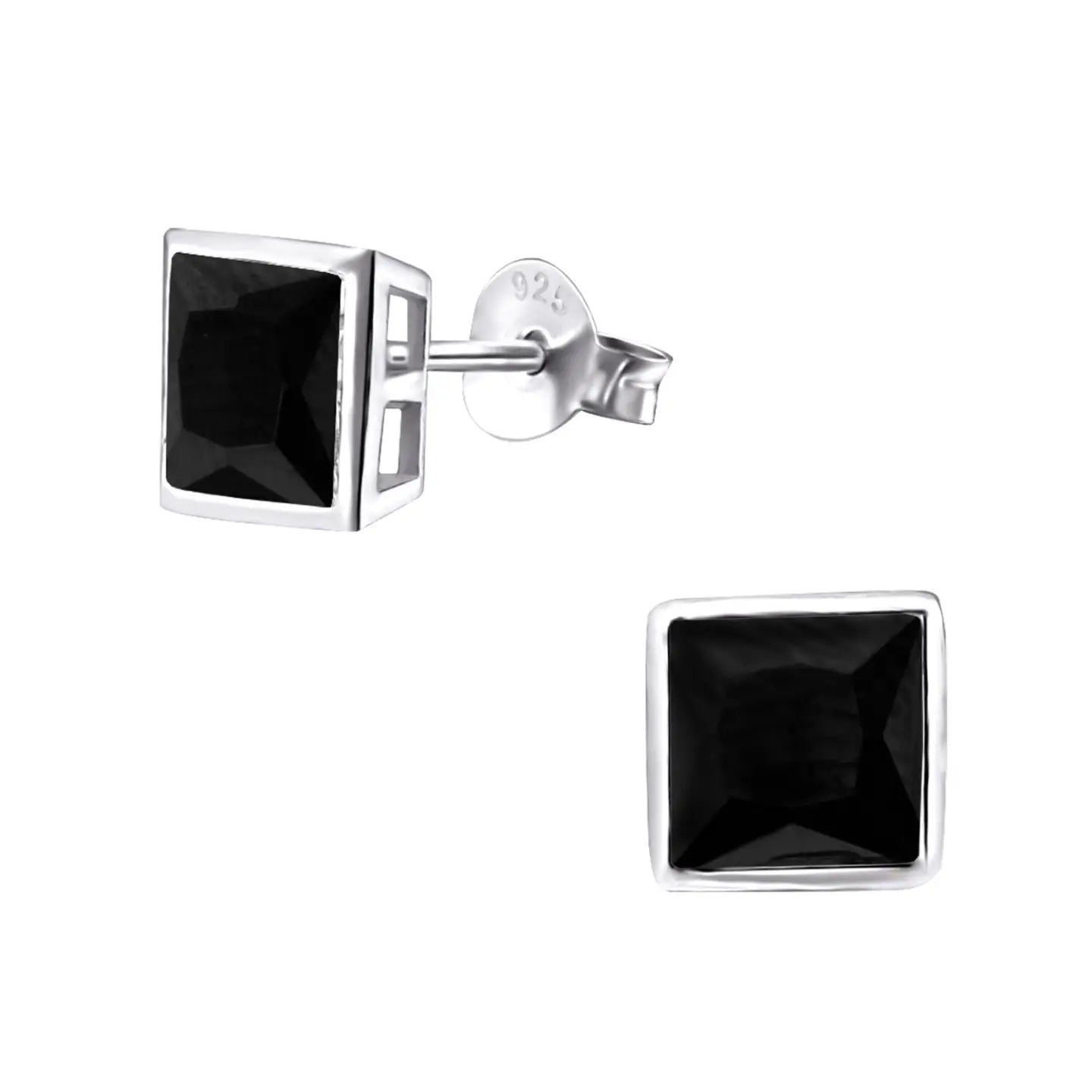 Zwarte Vierkante Oorbellen Met Vierkant Ontwerp Van Aramat Jewels® Zilveren.