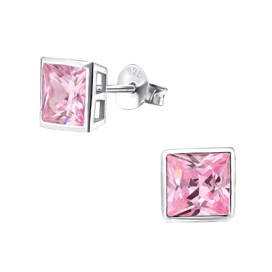 Zilveren Oorbellen: Roze Kubusoorbellen Met Zirkonia-6mm Van Aramat Jewels®