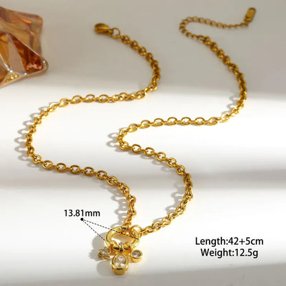 Stalen Ankerketting met 3 Zirkonia Bedels Goudkleurig of Zilverkleurig RVS – 4mm 42cm