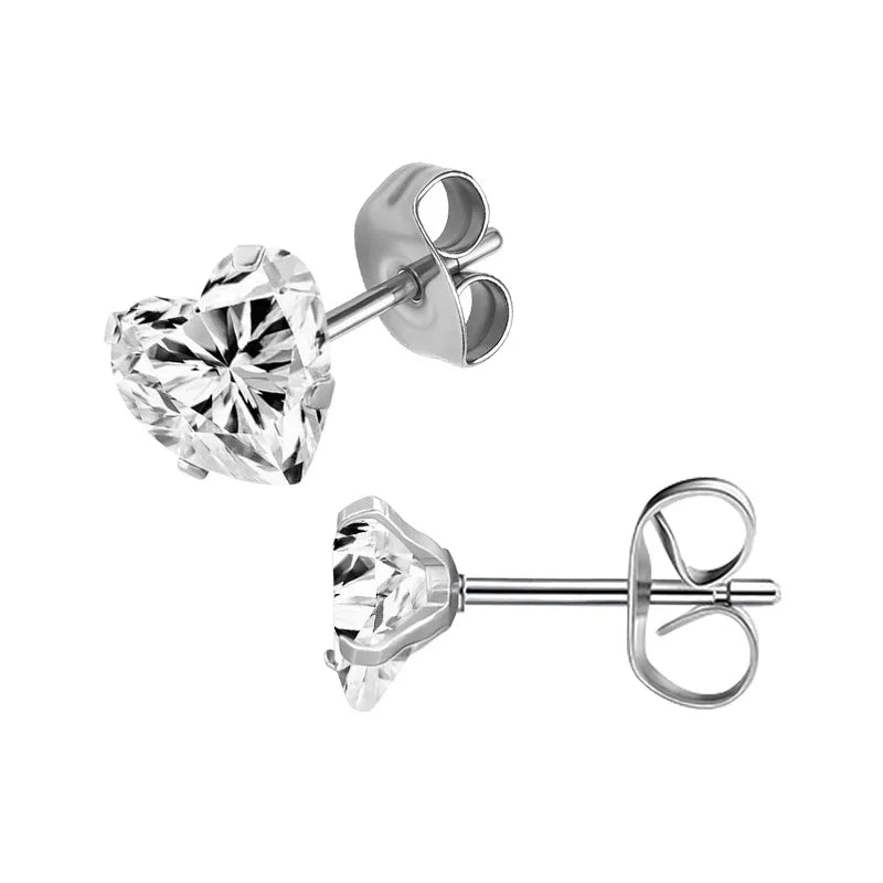 RVS hartjes oorstekers transparante zirkonia – 3-8 mm