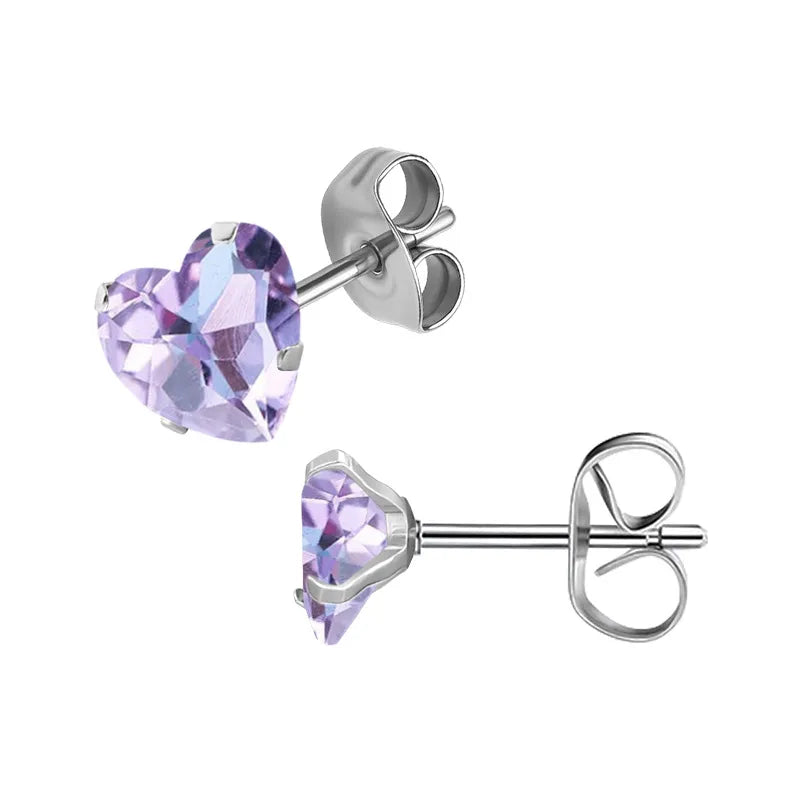 RVS hartjes oorstekers lila zirkonia – 3-8 mm