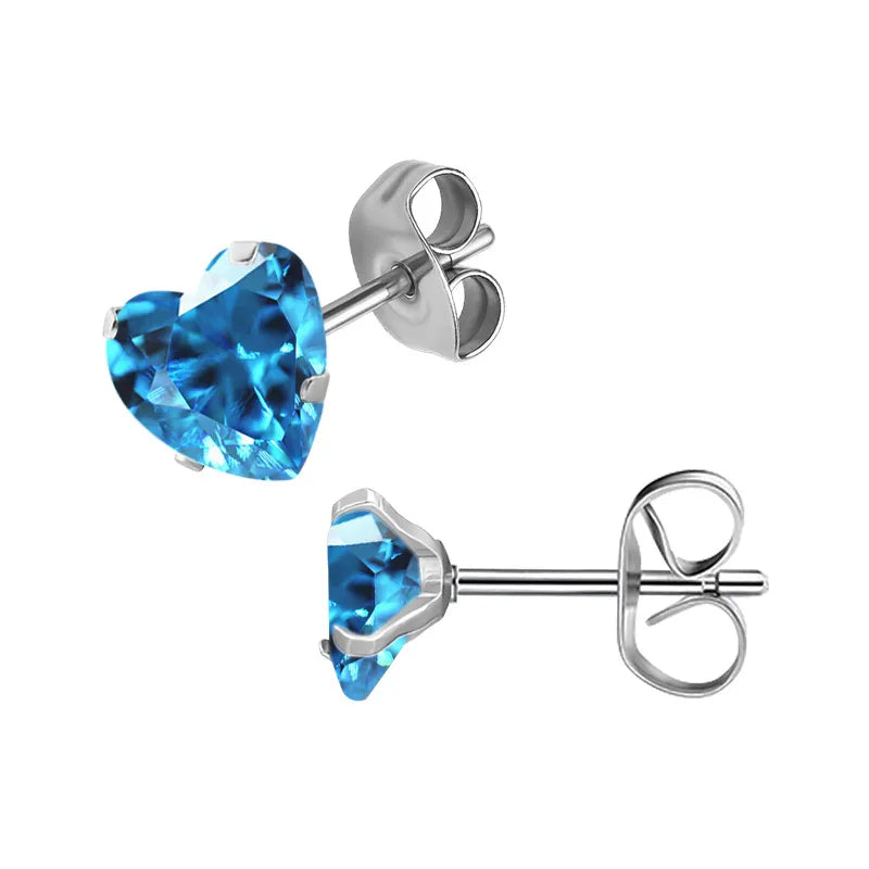RVS hartjes oorstekers aqua blauwe zirkonia – 3-8 mm