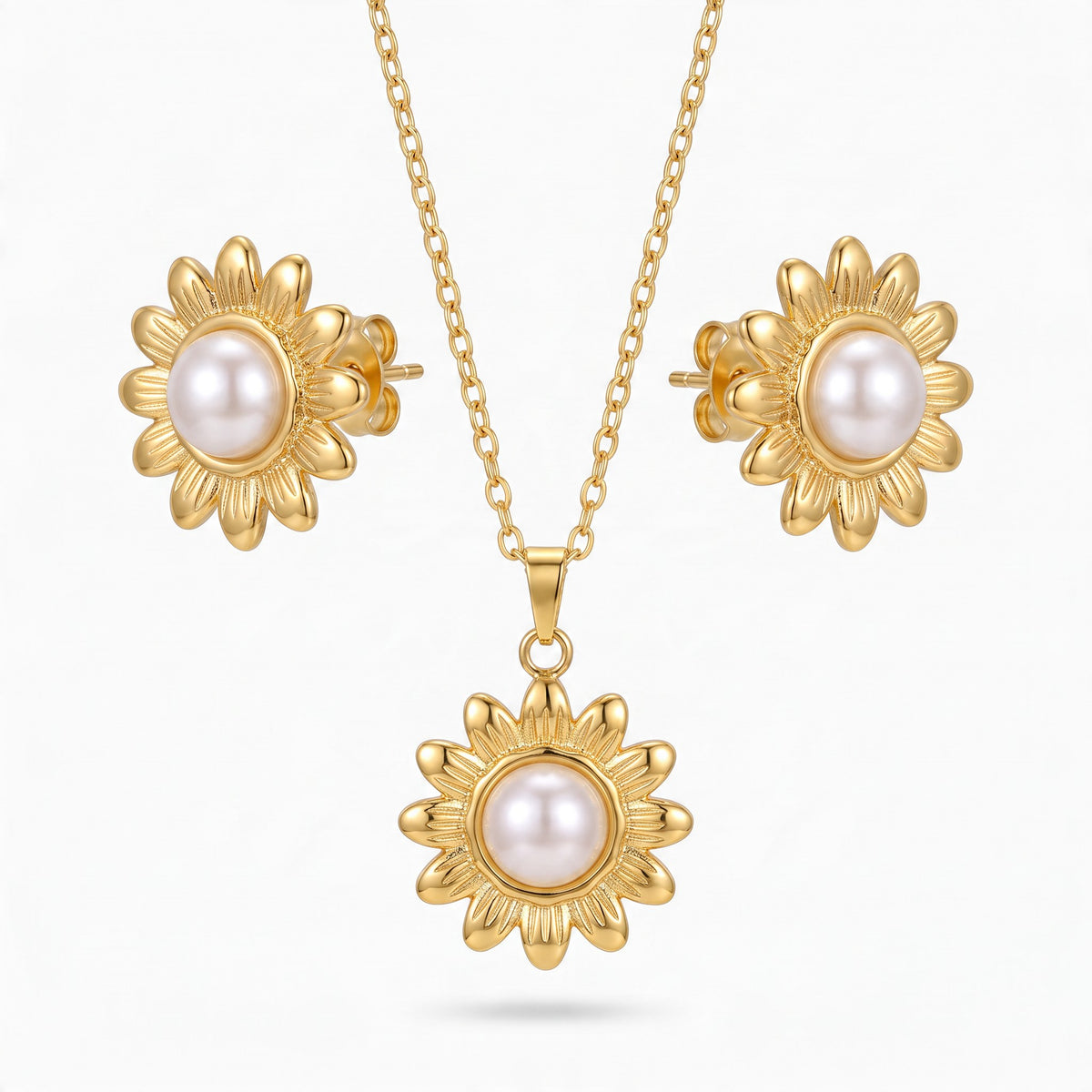 RVS parel sieradenset bloem – ketting 45 cm